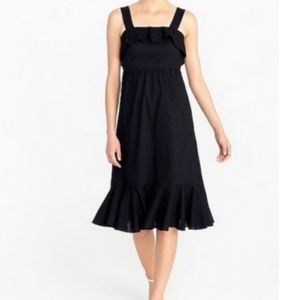 J. Crew black midi ruffle dress w/ dot texture
